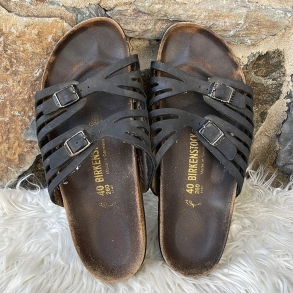 Birkenstock 'Granada' Strappy Cork Sandals in Black Size 40 Ladies 9 Mens 7